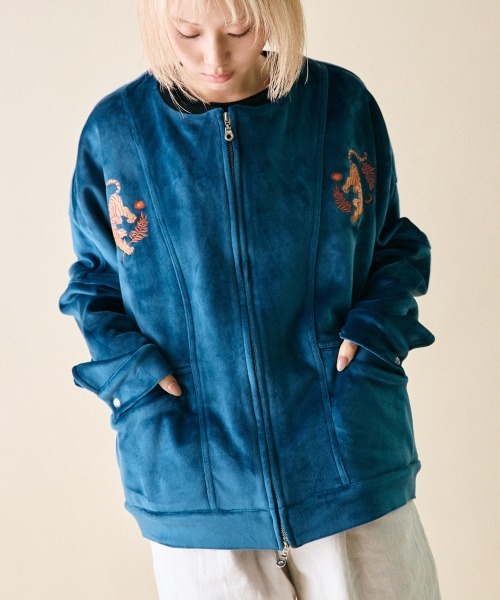 rehacer（レアセル）の「rehacer :  Dolman Wide Souvenir Jacket / ドルマンスリーブワイド スーベニア ジャケット（スカジャン・レディース・ブルー/ブラック・SMALL/X-LARGE/LARGE）」の11枚目の写真