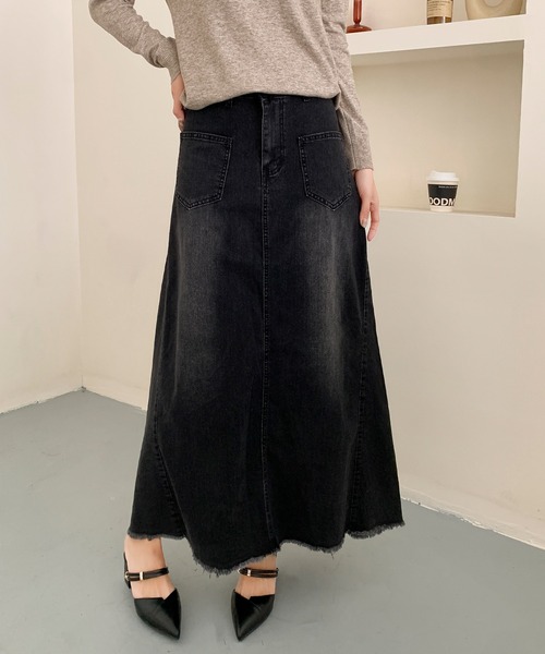 aimoha(アイモハ)の「ハイウエスト デニム ロングスカート(デニムスカート・レディース・ブラック/ブルー・MEDIUM/SMALL/LARGE)」の6枚目の写真