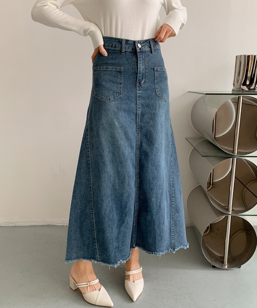 aimoha(アイモハ)の「ハイウエスト デニム ロングスカート(デニムスカート・レディース・ブラック/ブルー・MEDIUM/SMALL/LARGE)」の14枚目の写真