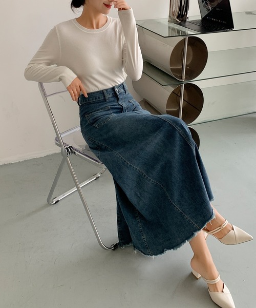aimoha(アイモハ)の「ハイウエスト デニム ロングスカート(デニムスカート・レディース・ブラック/ブルー・MEDIUM/SMALL/LARGE)」の17枚目の写真