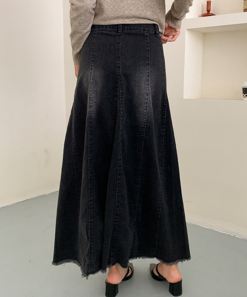 aimoha(アイモハ)の「ハイウエスト デニム ロングスカート(デニムスカート・レディース・ブラック/ブルー・MEDIUM/SMALL/LARGE)」の9枚目の写真