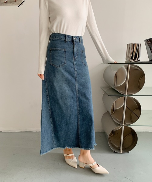 aimoha(アイモハ)の「ハイウエスト デニム ロングスカート(デニムスカート・レディース・ブラック/ブルー・MEDIUM/SMALL/LARGE)」の13枚目の写真