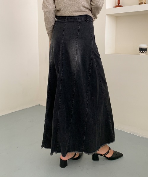 aimoha(アイモハ)の「ハイウエスト デニム ロングスカート(デニムスカート・レディース・ブラック/ブルー・MEDIUM/SMALL/LARGE)」の8枚目の写真