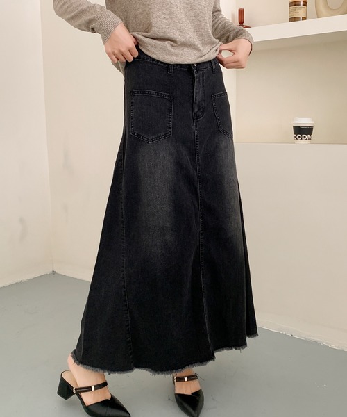 aimoha(アイモハ)の「ハイウエスト デニム ロングスカート(デニムスカート・レディース・ブラック/ブルー・MEDIUM/SMALL/LARGE)」の10枚目の写真