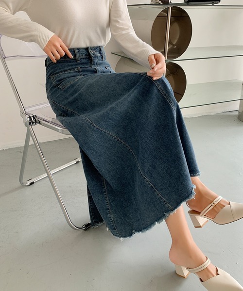 aimoha(アイモハ)の「ハイウエスト デニム ロングスカート(デニムスカート・レディース・ブラック/ブルー・MEDIUM/SMALL/LARGE)」の18枚目の写真