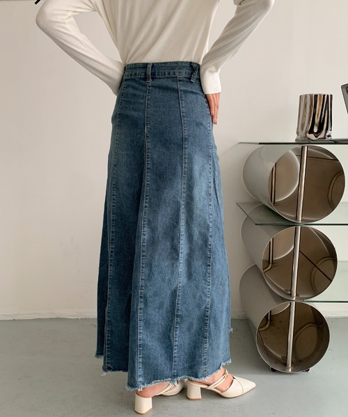 aimoha(アイモハ)の「ハイウエスト デニム ロングスカート(デニムスカート・レディース・ブラック/ブルー・MEDIUM/SMALL/LARGE)」の16枚目の写真