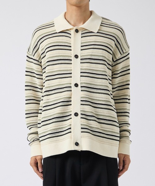 CITY TOKYO(シティトウキョウ)の「【CITY TOKYO/シティートーキョー】メッシュボーダーポロカーディガン(カーディガン/ボレロ・メンズ・ダークブルー/ベージュ・1/2)」の9枚目の写真