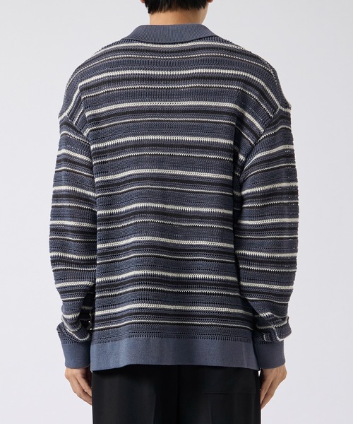 CITY TOKYO(シティトウキョウ)の「【CITY TOKYO/シティートーキョー】メッシュボーダーポロカーディガン(カーディガン/ボレロ・メンズ・ダークブルー/ベージュ・1/2)」の3枚目の写真