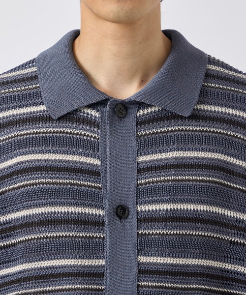 CITY TOKYO(シティトウキョウ)の「【CITY TOKYO/シティートーキョー】メッシュボーダーポロカーディガン(カーディガン/ボレロ・メンズ・ダークブルー/ベージュ・1/2)」の4枚目の写真