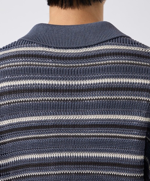 CITY TOKYO(シティトウキョウ)の「【CITY TOKYO/シティートーキョー】メッシュボーダーポロカーディガン(カーディガン/ボレロ・メンズ・ダークブルー/ベージュ・1/2)」の5枚目の写真