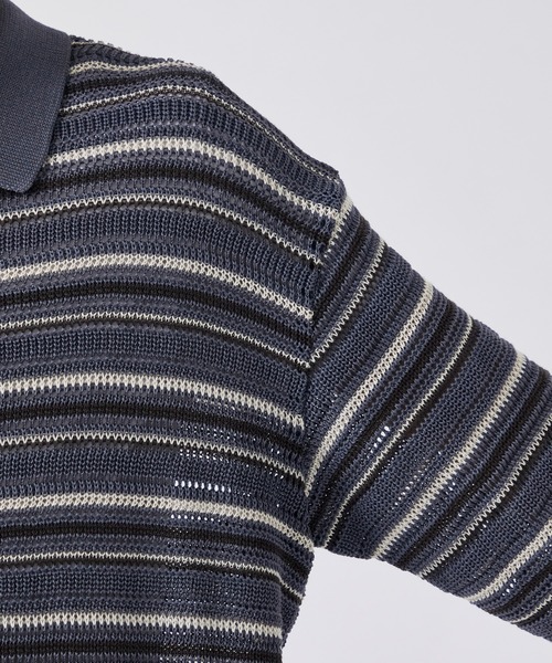 CITY TOKYO(シティトウキョウ)の「【CITY TOKYO/シティートーキョー】メッシュボーダーポロカーディガン(カーディガン/ボレロ・メンズ・ダークブルー/ベージュ・1/2)」の6枚目の写真