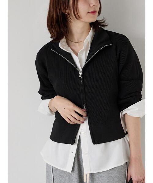 Te chichi TERRASSE（テチチテラス）の「Wジップハイネックリブカーディガン（カーディガン/ボレロ・レディース・ブラック/オフホワイト/ネイビー/ミント/レッド・F）」の3枚目の写真