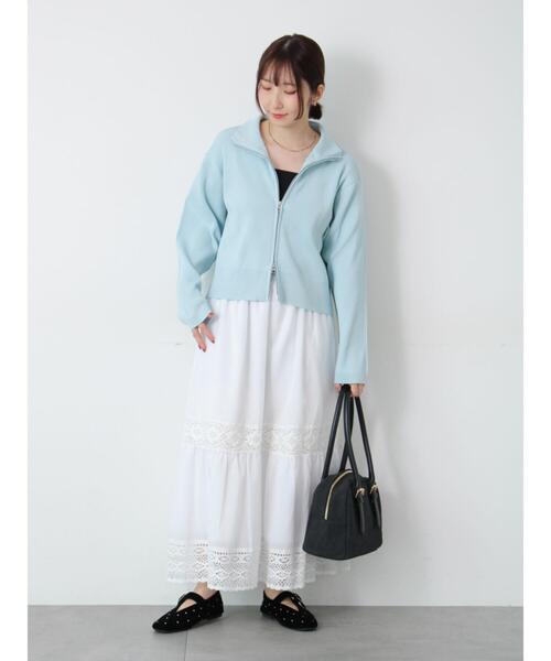 Te chichi TERRASSE（テチチテラス）の「Wジップハイネックリブカーディガン（カーディガン/ボレロ・レディース・ブラック/オフホワイト/ネイビー/ミント/レッド・F）」の6枚目の写真