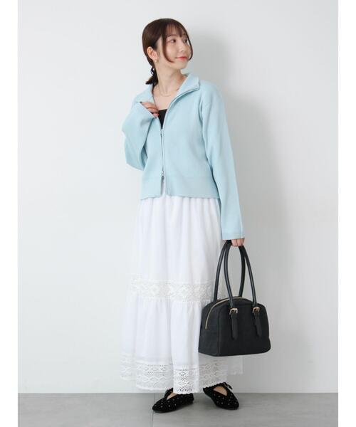 Te chichi TERRASSE（テチチテラス）の「Wジップハイネックリブカーディガン（カーディガン/ボレロ・レディース・ブラック/オフホワイト/ネイビー/ミント/レッド・F）」の7枚目の写真