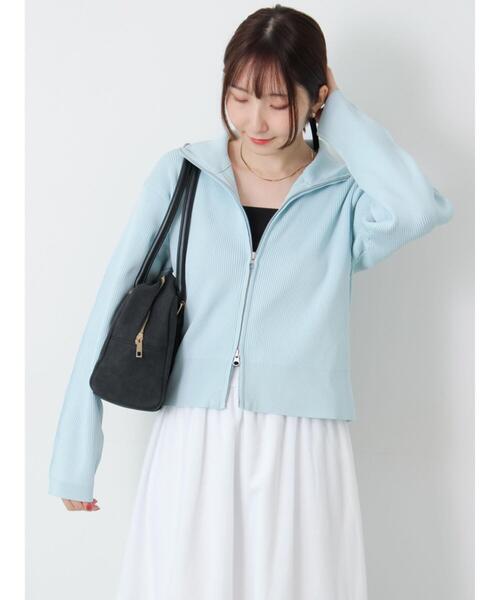 Te chichi TERRASSE（テチチテラス）の「Wジップハイネックリブカーディガン（カーディガン/ボレロ・レディース・ブラック/オフホワイト/ネイビー/ミント/レッド・F）」の8枚目の写真