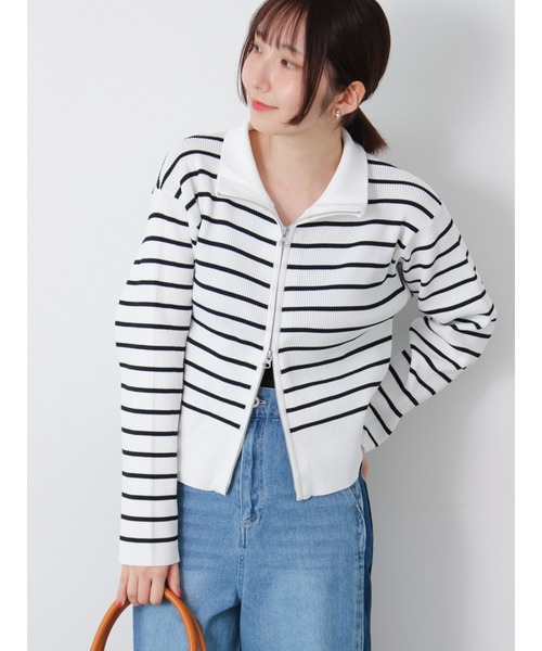 Te chichi TERRASSE（テチチテラス）の「Wジップハイネックリブカーディガン（カーディガン/ボレロ・レディース・ブラック/オフホワイト/ネイビー/ミント/レッド・F）」の2枚目の写真