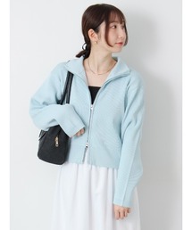 Wジップハイネックリブカーディガン