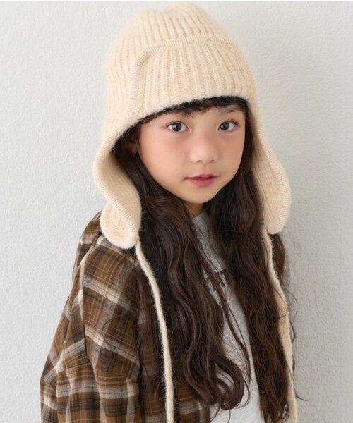 CIAOPANIC TYPY（チャオパニックティピー）の「【KIDS】耳付き2WAYニット帽（ニットキャップ/ビーニー・キッズ・ブラック/グレー/オフホワイト・ONE SIZE）」の2枚目の写真