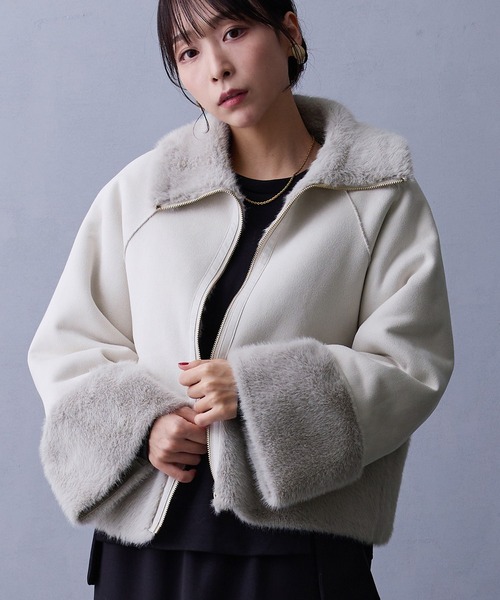 NICOLE white（ニコルホワイト）の「フェイクムートンブルゾン（ブルゾン・レディース・グレー/オフホワイト/ベージュ/モカ/チャコール・FREE）」の3枚目の写真
