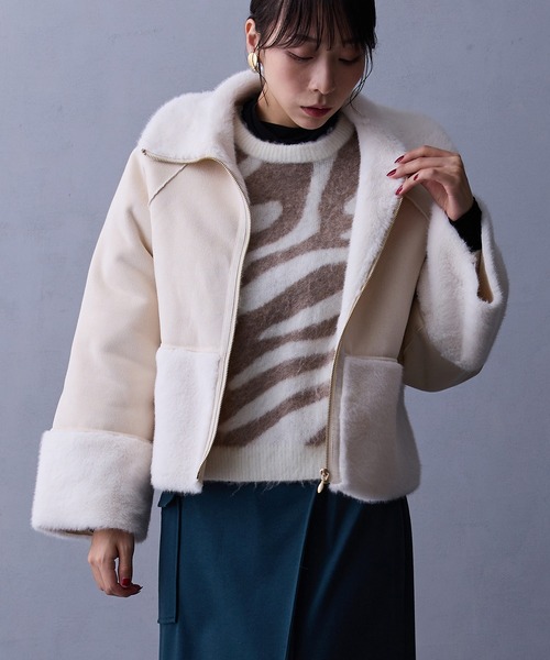 NICOLE white（ニコルホワイト）の「フェイクムートンブルゾン（ブルゾン・レディース・グレー/オフホワイト/ベージュ/モカ/チャコール・FREE）」の2枚目の写真