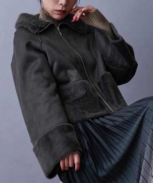 NICOLE white（ニコルホワイト）の「フェイクムートンブルゾン（ブルゾン・レディース・グレー/オフホワイト/ベージュ/モカ/チャコール・FREE）」の4枚目の写真