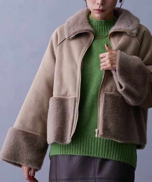 NICOLE white（ニコルホワイト）の「フェイクムートンブルゾン（ブルゾン・レディース・グレー/オフホワイト/ベージュ/モカ/チャコール・FREE）」の6枚目の写真