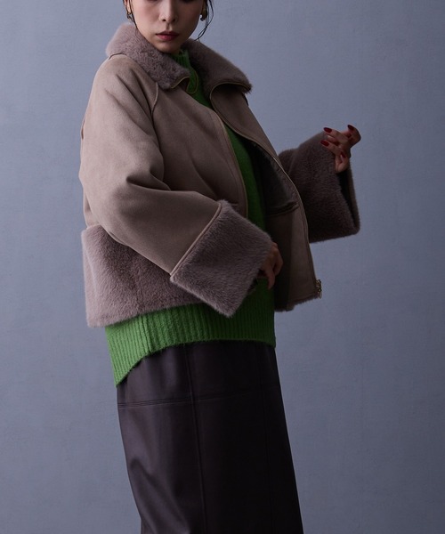 NICOLE white（ニコルホワイト）の「フェイクムートンブルゾン（ブルゾン・レディース・グレー/オフホワイト/ベージュ/モカ/チャコール・FREE）」の8枚目の写真