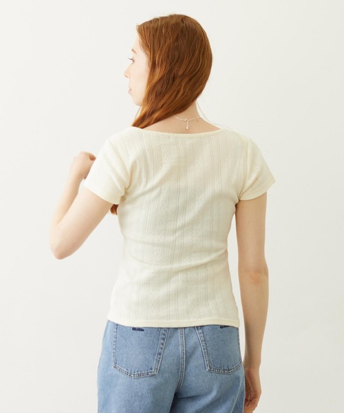 MILKFED.(ミルクフェド)の「HENLEY NECK S/S TOP(Tシャツ/カットソー・レディース・オフホワイト/ライトピンク/ブラック・ONE SIZE)」の5枚目の写真