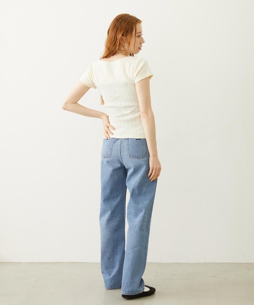 MILKFED.(ミルクフェド)の「HENLEY NECK S/S TOP(Tシャツ/カットソー・レディース・オフホワイト/ライトピンク/ブラック・ONE SIZE)」の6枚目の写真