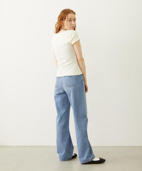MILKFED.(ミルクフェド)の「HENLEY NECK S/S TOP(Tシャツ/カットソー・レディース・オフホワイト/ライトピンク/ブラック・ONE SIZE)」の7枚目の写真