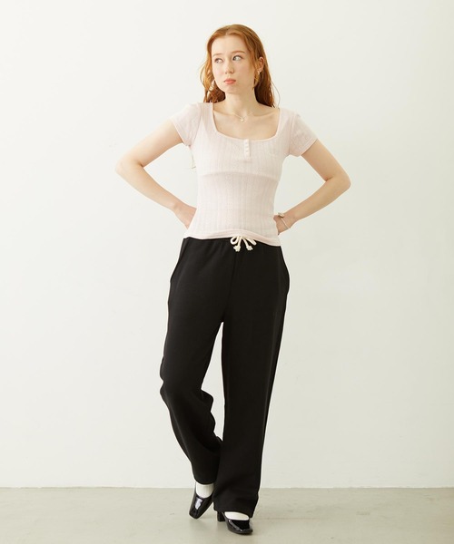 MILKFED.(ミルクフェド)の「HENLEY NECK S/S TOP(Tシャツ/カットソー・レディース・オフホワイト/ライトピンク/ブラック・ONE SIZE)」の19枚目の写真