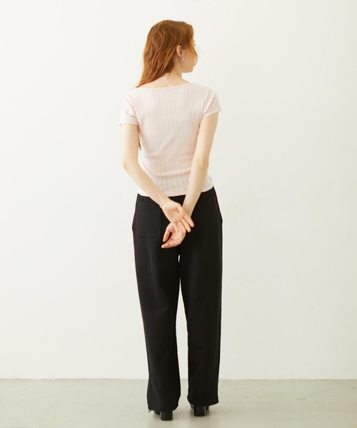 MILKFED.(ミルクフェド)の「HENLEY NECK S/S TOP(Tシャツ/カットソー・レディース・オフホワイト/ライトピンク/ブラック・ONE SIZE)」の21枚目の写真