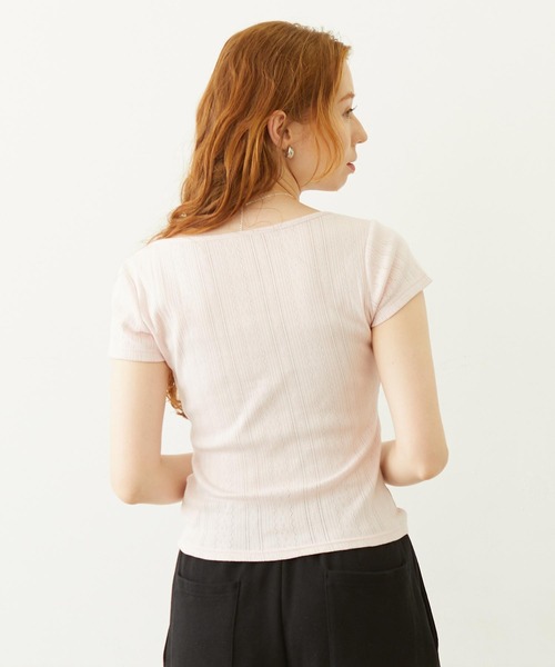 MILKFED.(ミルクフェド)の「HENLEY NECK S/S TOP(Tシャツ/カットソー・レディース・オフホワイト/ライトピンク/ブラック・ONE SIZE)」の18枚目の写真