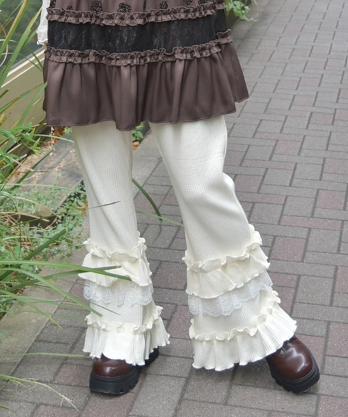 axes femme(アクシーズファム)の「フリル×レースワッフルパンツ(その他パンツ・レディース・ホワイト/ブラック・FREE)」の1枚目の写真