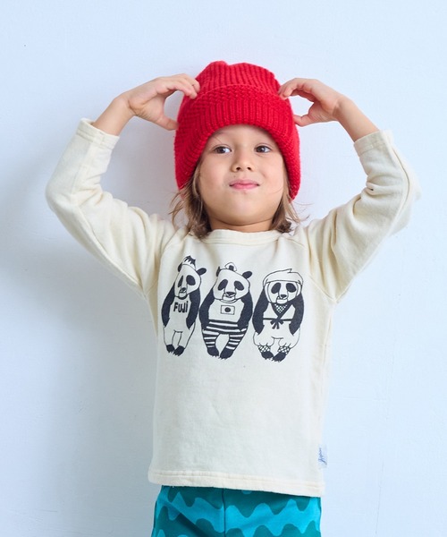 JIPPON（ジポン）の「【JIPPON/日本製】パンダプリントトレーナー（スウェット・キッズ・レッド/オフホワイト/ライトグリーン/杢グレー・80/90/95/100/110/120/130/140）」の2枚目の写真