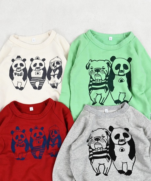 JIPPON（ジポン）の「【JIPPON/日本製】パンダプリントトレーナー（スウェット・キッズ・レッド/オフホワイト/ライトグリーン/杢グレー・80/90/95/100/110/120/130/140）」の14枚目の写真