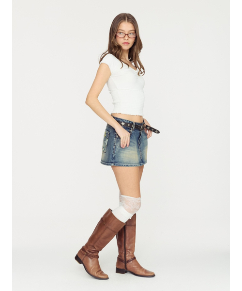 GLOWNY（グロウニ―）の「WESTERN MINI SKIRT (VINTAGE BLUE)（スカート・レディース・ブルー・MEDIUM/LARGE）」の4枚目の写真
