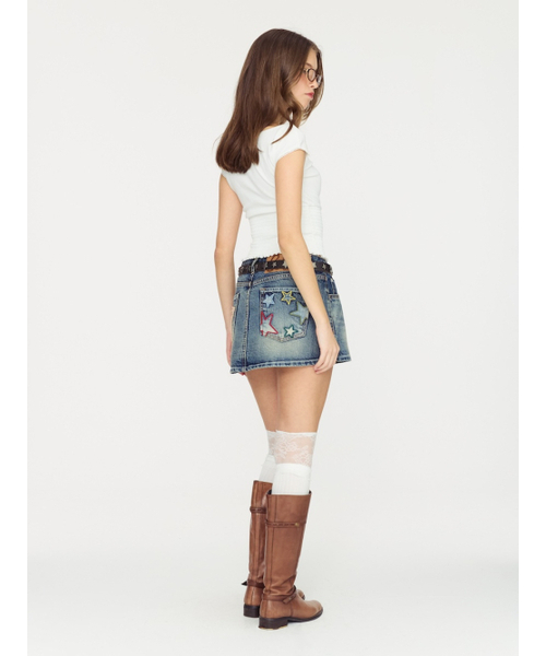 GLOWNY（グロウニ―）の「WESTERN MINI SKIRT (VINTAGE BLUE)（スカート・レディース・ブルー・MEDIUM/LARGE）」の5枚目の写真