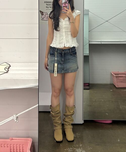 GLOWNY（グロウニ―）の「WESTERN MINI SKIRT (VINTAGE BLUE)（スカート・レディース・ブルー・MEDIUM/LARGE）」の6枚目の写真