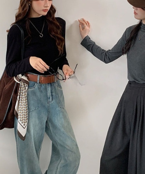 gossip!ロサンゼルス(ゴシップロサンゼルス)の「ハイネックプレーンカットソー(Tシャツ/カットソー・レディース・オフホワイト/ブラック/ライトグレー・FREE)」の8枚目の写真