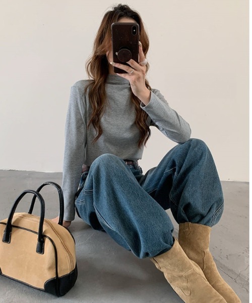 gossip!ロサンゼルス(ゴシップロサンゼルス)の「ハイネックプレーンカットソー(Tシャツ/カットソー・レディース・オフホワイト/ブラック/ライトグレー・FREE)」の12枚目の写真