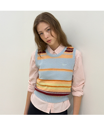 Sinoon Mix Stripe Knit Vest (Blue Mix)