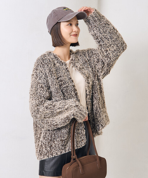 ファー ニット コート/ファージャケット（ノーカラージャケット