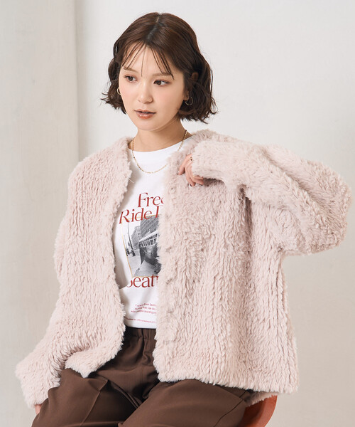 ファー ニット コート（ノーカラージャケット）｜FREAK'S STORE