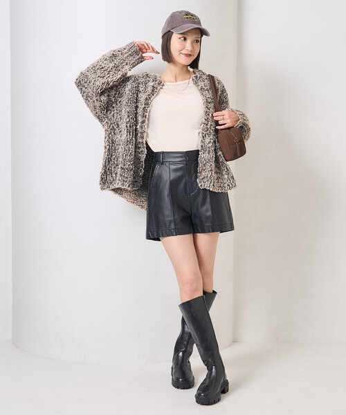 FREAK'S STORE（フリークスストア）の「ファー ニット コート（ノーカラージャケット・レディース・ブラウン/オフホワイト/グレー・ﾌﾘ-）」の10枚目の写真