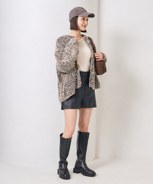 素敵❗️ミンクファー　ヤーンニットジャケットコート セール】ファー ニット コート（ノーカラージャケット）｜FREAK'S