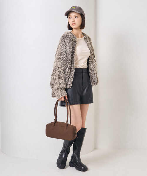 FREAK'S STORE（フリークスストア）の「ファー ニット コート（ノーカラージャケット・レディース・ブラウン/オフホワイト/グレー・ﾌﾘ-）」の12枚目の写真