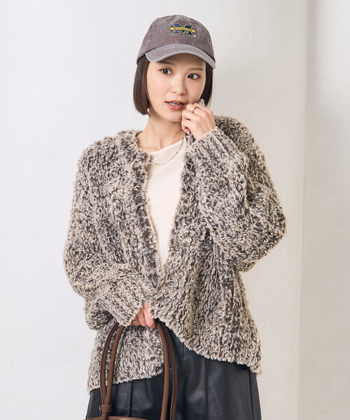 FREAK'S STORE（フリークスストア）の「ファー ニット コート（ノーカラージャケット・レディース・ブラウン/オフホワイト/グレー・ﾌﾘ-）」の18枚目の写真