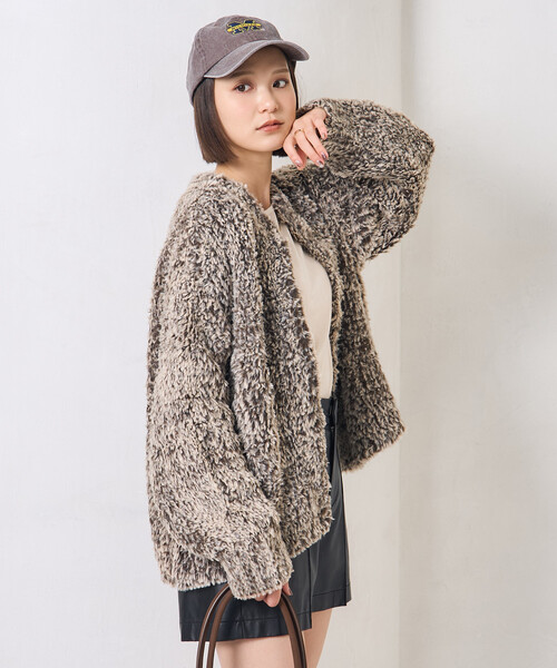 FREAK'S STORE（フリークスストア）の「ファー ニット コート（ノーカラージャケット・レディース・ブラウン/オフホワイト/グレー・ﾌﾘ-）」の20枚目の写真