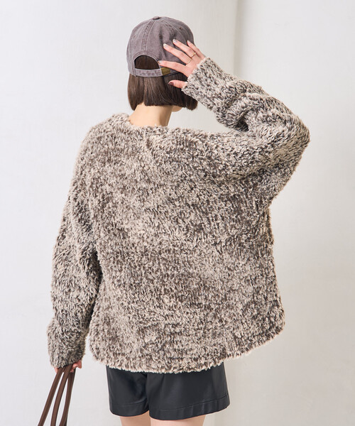 FREAK'S STORE（フリークスストア）の「ファー ニット コート（ノーカラージャケット・レディース・ブラウン/オフホワイト/グレー・ﾌﾘ-）」の21枚目の写真